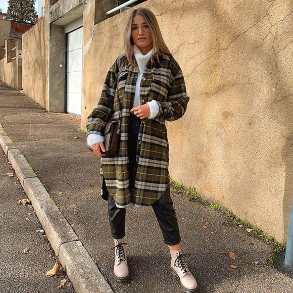 H&M Green Plaid Longline Shacket Winter Autumn Coat Size XS - Picture 1 of 5